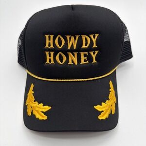Black Howdy Honey Gold Embroidered Trucker Hat David & Young New